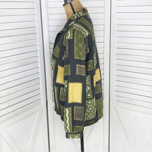 Drapers & Damons Petite Mosaic Tile Print Microfiber Bomber Jacket Black PM - Picture 2 of 14